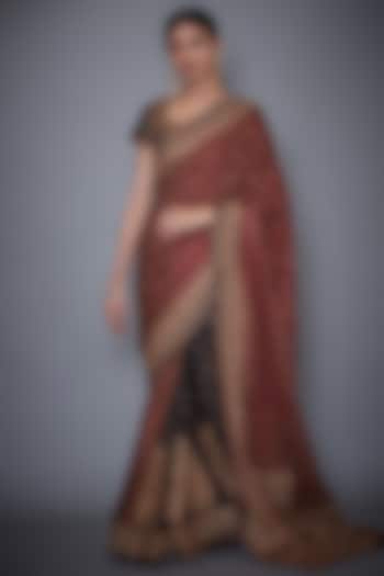 Black & Burgundy Embroidered Bridal Saree Set by Ri Ritu Kumar at Pernia's Pop Up Shop