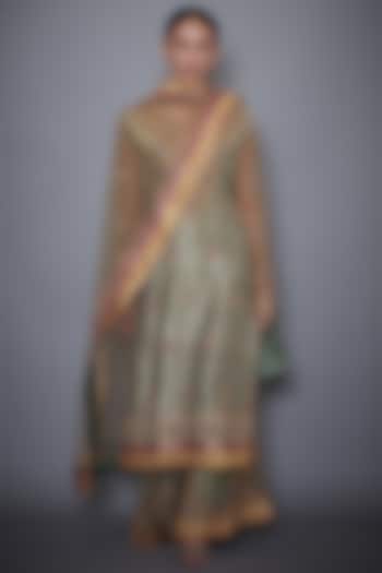 Khaki Green Embroidered Kurta Set by Ri Ritu Kumar at Pernia's Pop Up Shop