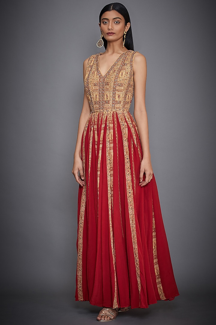 Ochre & Red Embroidered Gown Design by Ri Ritu Kumar at Pernia's Pop Up ...