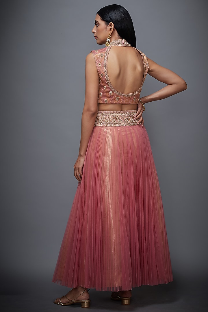 Dusty Pink & Gold Embroidered Skirt Set by Ri Ritu Kumar at Pernia's Pop Up Shop