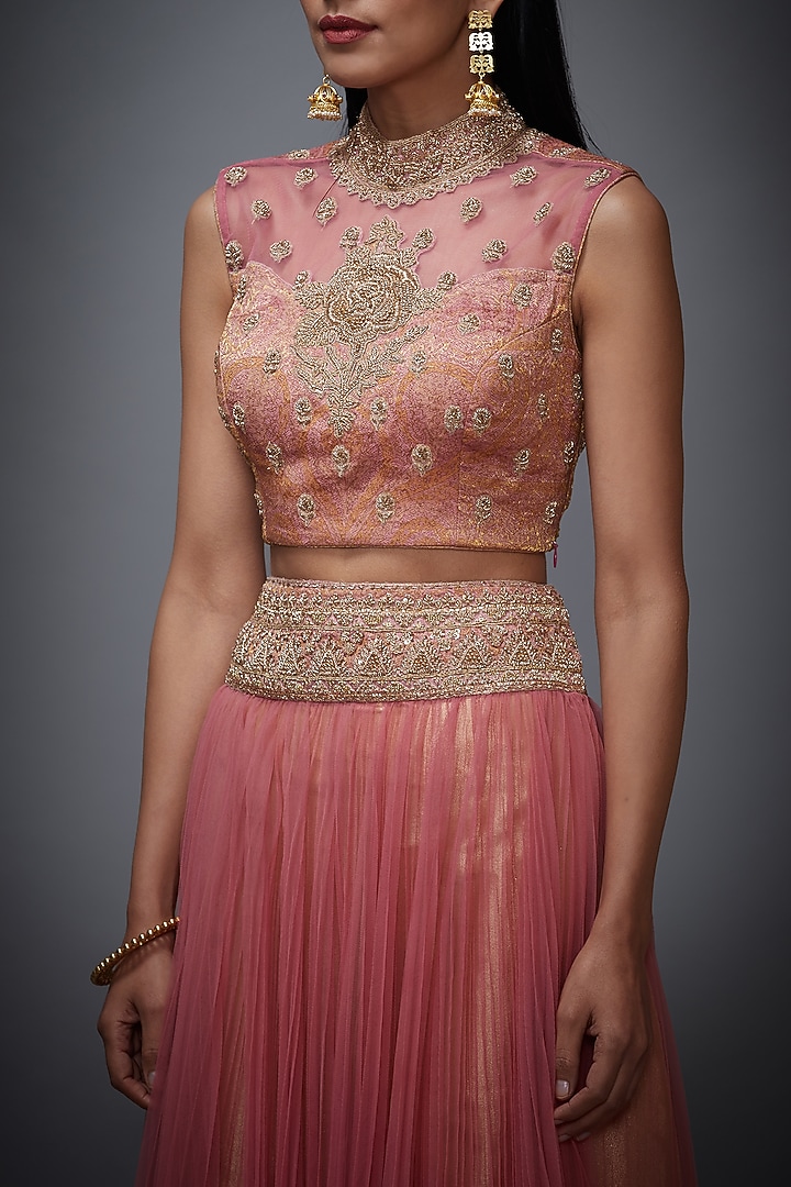 Dusty Pink & Gold Embroidered Skirt Set by Ri Ritu Kumar at Pernia's Pop Up Shop