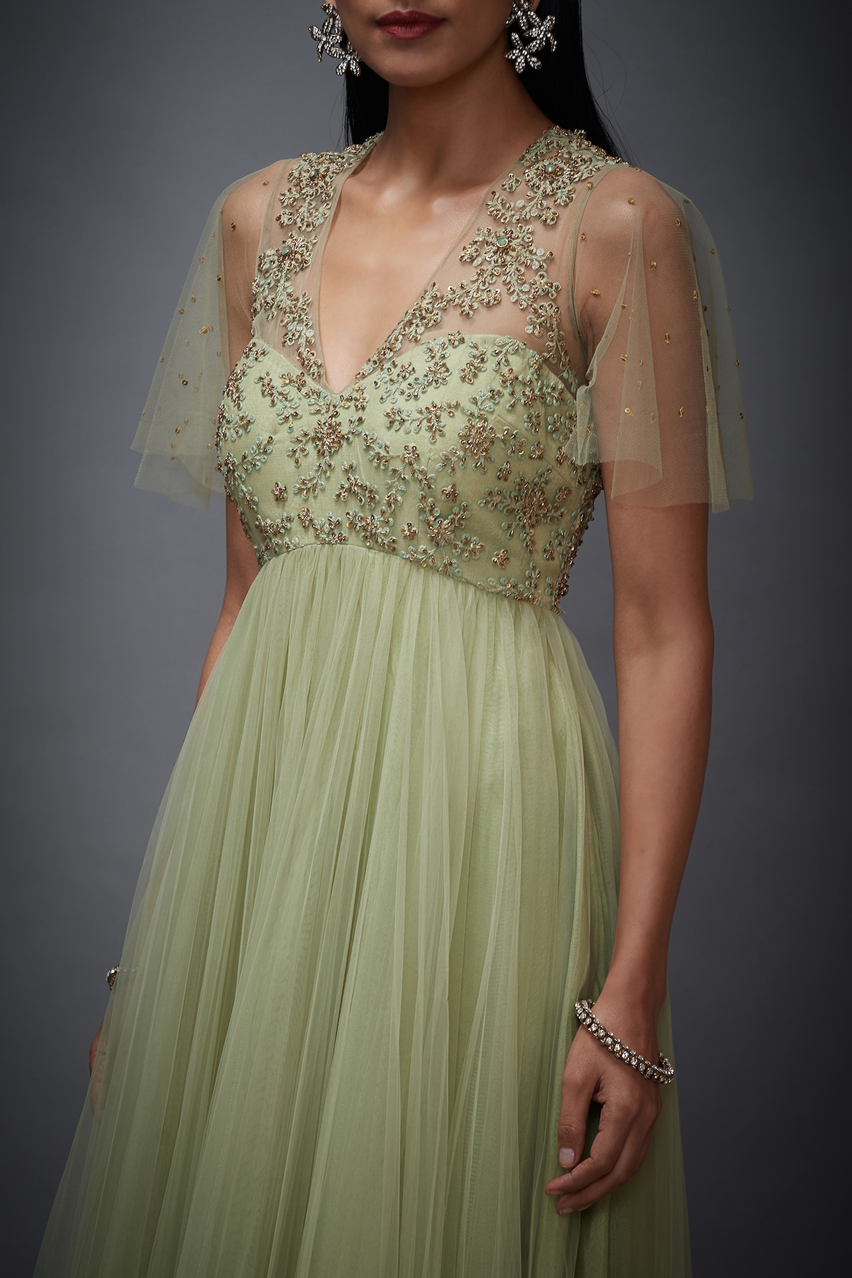 Mint Green Embroidered Dress Design by Ri Ritu Kumar at Pernia's Pop Up