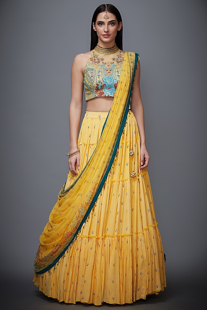 Yellow Embroidered Skirt Set by Ri Ritu Kumar