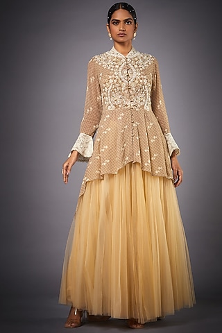 Beige Embroidered Skirt Set by Ri Ritu Kumar