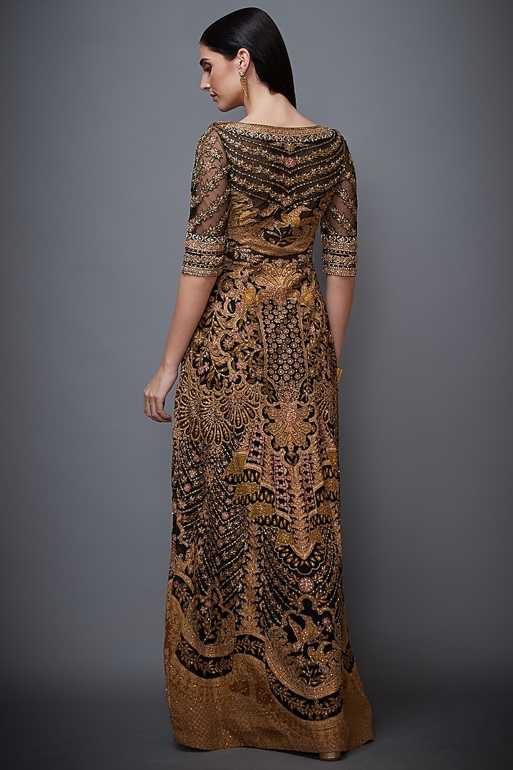 Black Embroidered Party Wear Dress With Inner by Ri Ritu Kumar at Pernia's Pop Up Shop