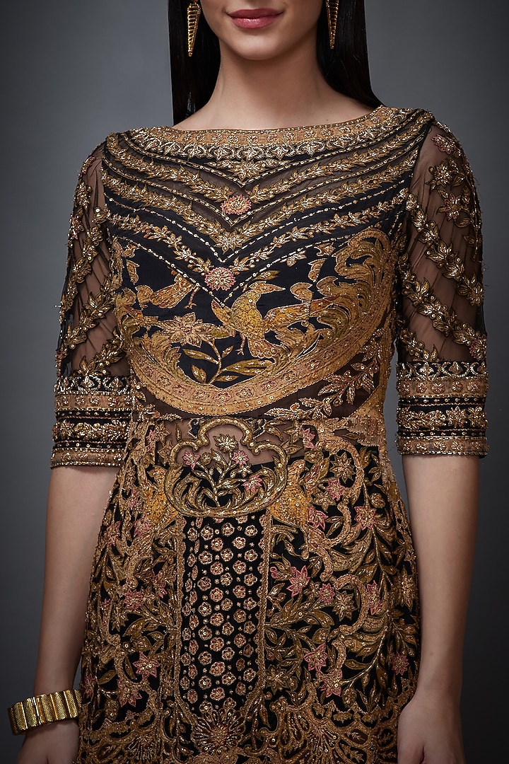 Black Embroidered Party Wear Dress With Inner by Ri Ritu Kumar at Pernia's Pop Up Shop