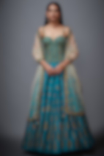 Jade Green Embroidered Lehenga Set by Ri Ritu Kumar