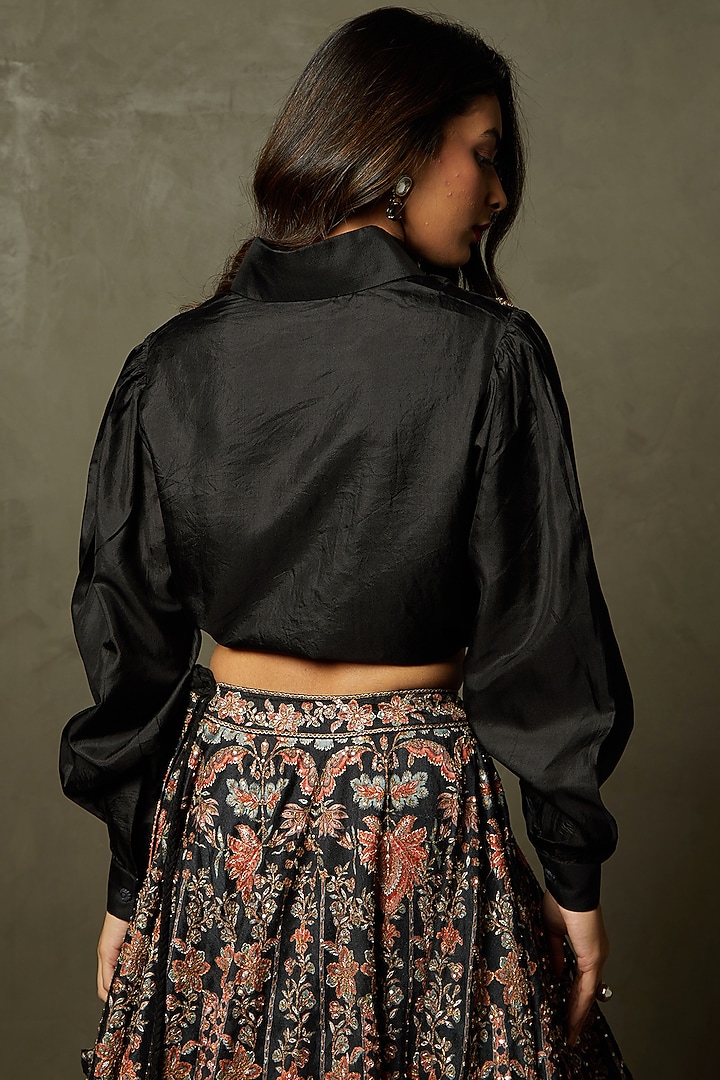 Black Silk Taffeta Zardosi Hand Embroidered Blouse by Ri Ritu Kumar at Pernia's Pop Up Shop