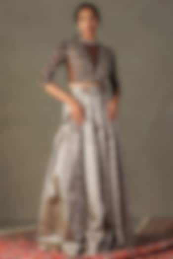 Grey Viscose Polyester Dori Embroidered Skirt Set by Ri Ritu Kumar