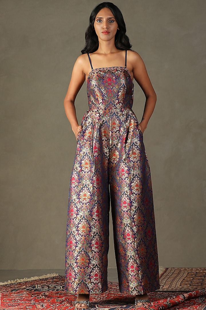 Berry Silk Thread Hand Embroidered & Floral Printed Jumpsuit by Ri Ritu Kumar