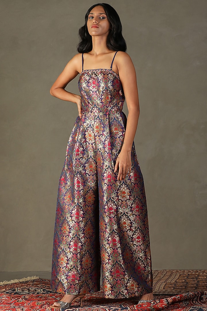 Berry Silk Thread Hand Embroidered & Floral Printed Jumpsuit by Ri Ritu Kumar at Pernia's Pop Up Shop
