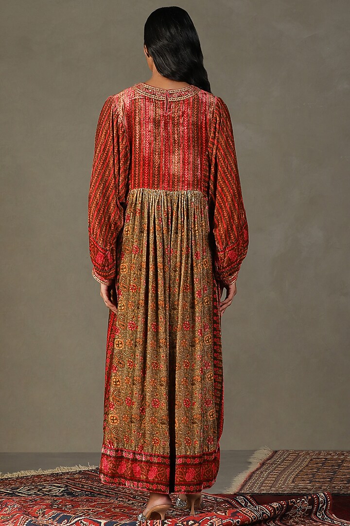 Raspberry Silk Floral Printed & Zardosi Embroidery Maxi Cocktail Dress by Ri Ritu Kumar at Pernia's Pop Up Shop