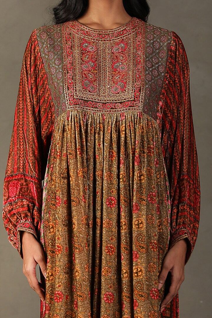Raspberry Silk Floral Printed & Zardosi Embroidery Maxi Cocktail Dress by Ri Ritu Kumar at Pernia's Pop Up Shop