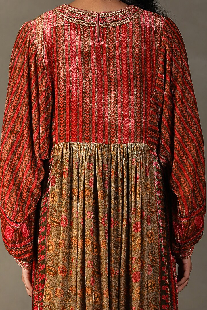 Raspberry Silk Floral Printed & Zardosi Embroidery Maxi Cocktail Dress by Ri Ritu Kumar at Pernia's Pop Up Shop