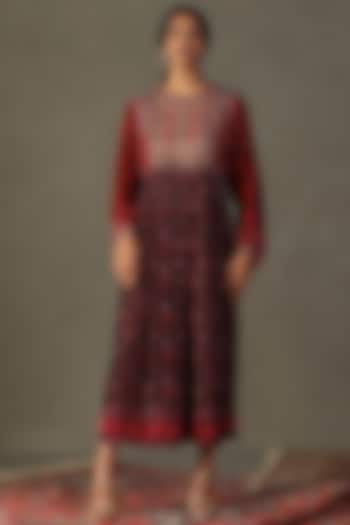 Plum Velvet Floral Printed & Zardosi Embroidered Maxi Dress by Ri Ritu Kumar at Pernia's Pop Up Shop