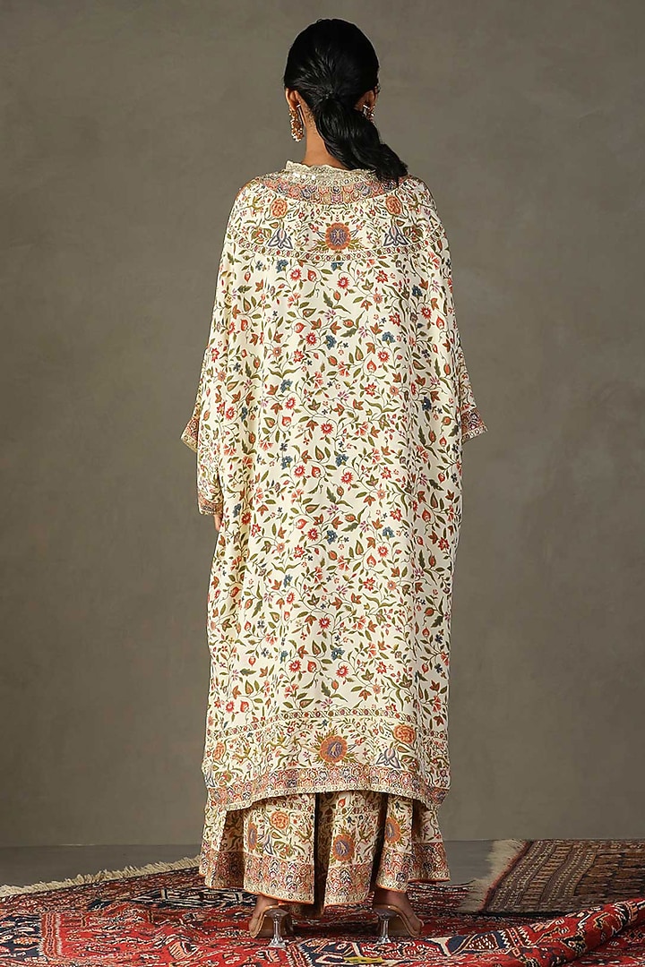 Off-White Silk Floral Printed Cape Set by Ri Ritu Kumar at Pernia's Pop Up Shop