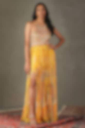 Yellow Viscose Geometric Printed Maxi Party Wear Dress by Ri Ritu Kumar at Pernia's Pop Up Shop
