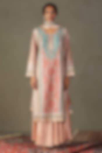 Pink & Blue Cotton Gota Hand Embroidered Kurta Set by Ri Ritu Kumar at Pernia's Pop Up Shop