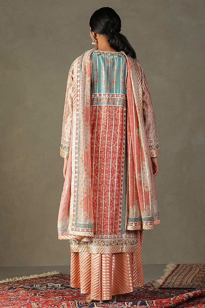 Pink & Blue Cotton Gota Hand Embroidered Kurta Set by Ri Ritu Kumar at Pernia's Pop Up Shop