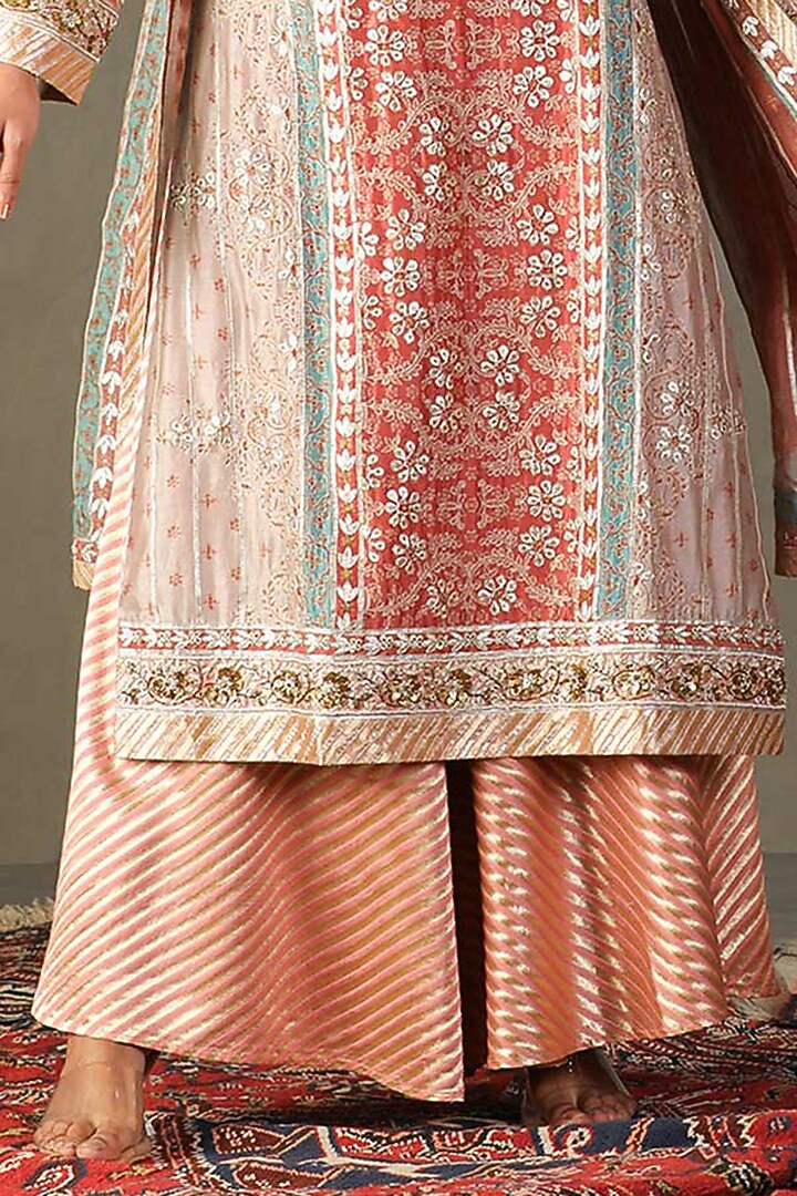 Pink & Blue Cotton Gota Hand Embroidered Kurta Set by Ri Ritu Kumar at Pernia's Pop Up Shop