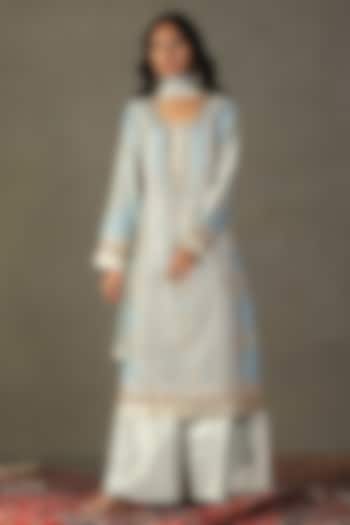 Powder Blue Cotton & Silk Gota Hand Embroidered Kurta Set by Ri Ritu Kumar at Pernia's Pop Up Shop