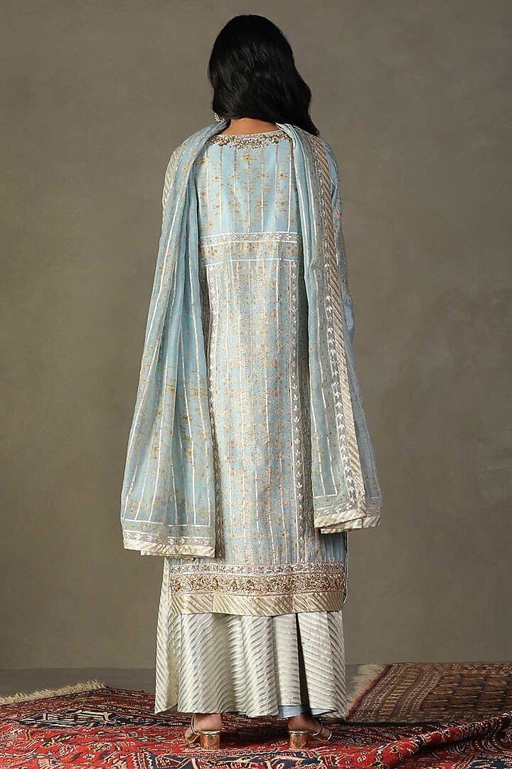 Powder Blue Cotton & Silk Gota Hand Embroidered Kurta Set by Ri Ritu Kumar at Pernia's Pop Up Shop