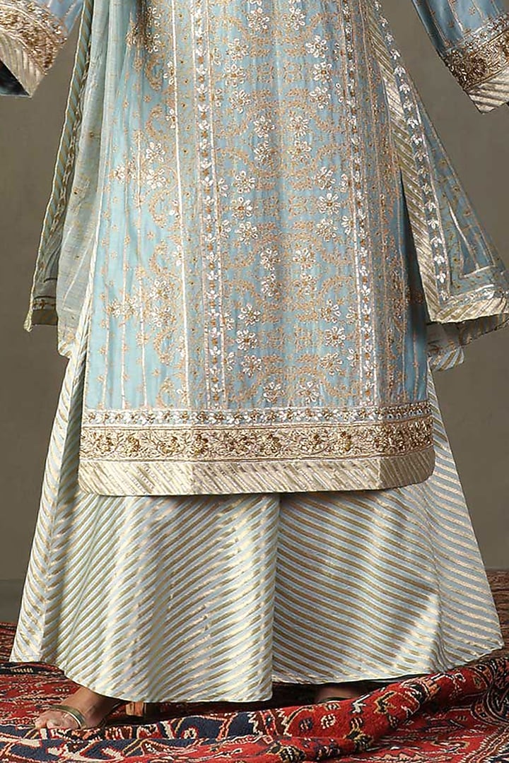 Powder Blue Cotton & Silk Gota Hand Embroidered Kurta Set by Ri Ritu Kumar at Pernia's Pop Up Shop