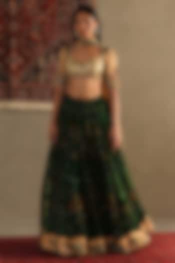 Jewel Green Silk Machine & Hand Embroidered Bridal lehenga for 22 Lehenga Set by Ri Ritu Kumar at Pernia's Pop Up Shop