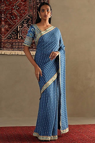 Royal Blue Pant Saree Set – Smriti Apparels