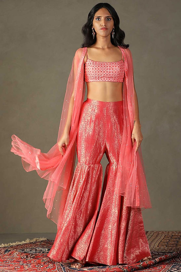 Shell Pink Silk Gharara Set by Ri Ritu Kumar