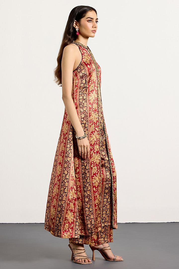 Burgundy & Beige Rayon Floral Printed Halter Kurta Set by Ri Ritu Kumar at Pernia's Pop Up Shop