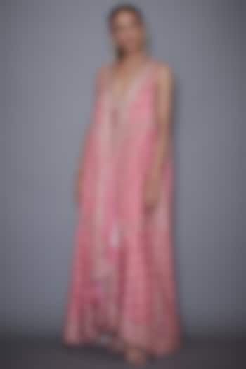 Pastel Pink Embroidered Dress With Jacket by Ri Ritu Kumar