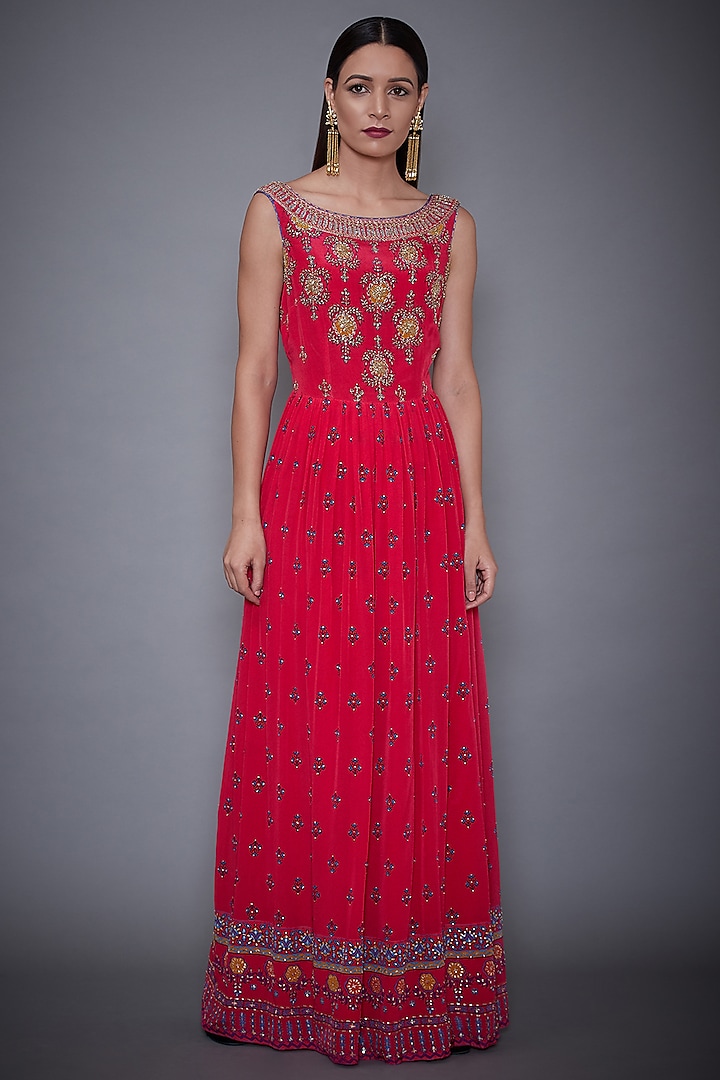 Cherry Red Embroidered Gown Design by Ri Ritu Kumar at Pernia's Pop Up ...