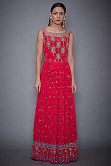 Cherry Red Embroidered Gown Design by Ri Ritu Kumar at Pernia's Pop Up ...