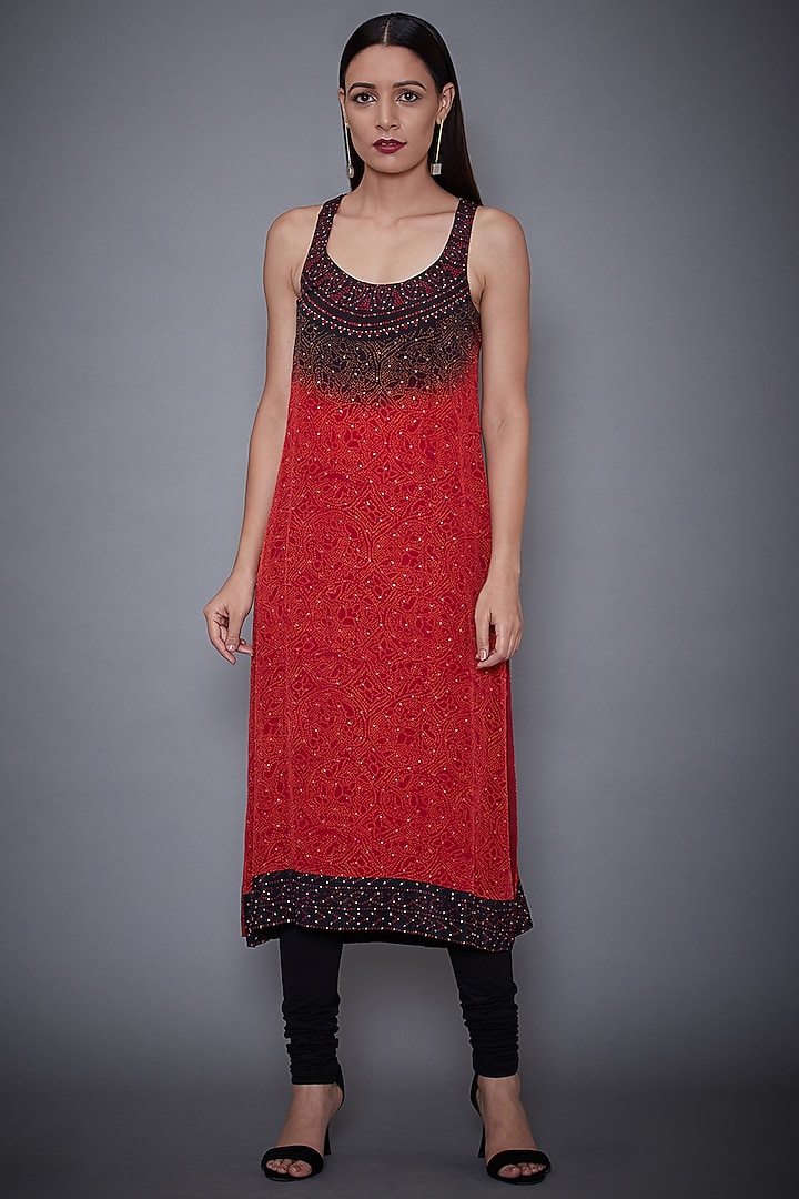 Red & Black Embroidered Printed Kurta Set by Ri Ritu Kumar at Pernia's Pop Up Shop