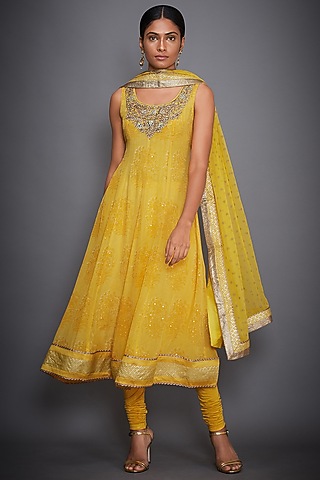 Yellow Embroidered & Printed Kurta Set by Ri Ritu Kumar