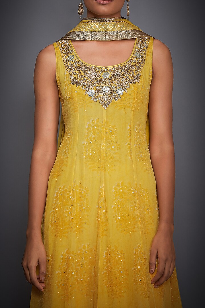 Yellow Embroidered & Printed Kurta Set by Ri Ritu Kumar at Pernia's Pop Up Shop