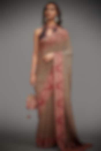 Old Rose & Black Viscose Chinon Embroidered Wedding Saree Set by Ri Ritu Kumar at Pernia's Pop Up Shop