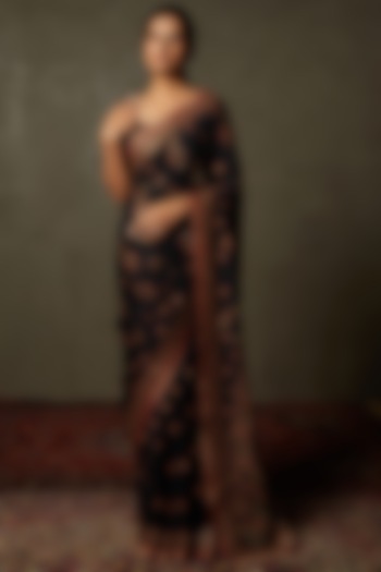 Black & Multi-Colored Silk Chinon Embroidered Reception Saree Set by Ri Ritu Kumar at Pernia's Pop Up Shop