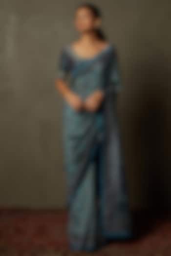 Blue Murshidabad Silk Embroidered Saree Set by Ri Ritu Kumar