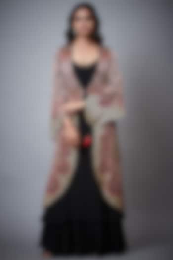 Old Rose & Black Viscose Satin Modal Embroidered Jacket Cocktail Dress by Ri Ritu Kumar at Pernia's Pop Up Shop