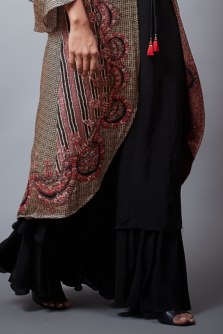 Black Rayon Crepe Maxi Cocktail Dress With Jacket by Ri Ritu Kumar at Pernia's Pop Up Shop