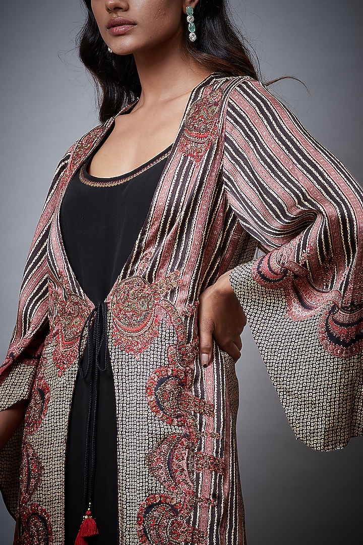 Black Rayon Crepe Maxi Cocktail Dress With Jacket by Ri Ritu Kumar at Pernia's Pop Up Shop