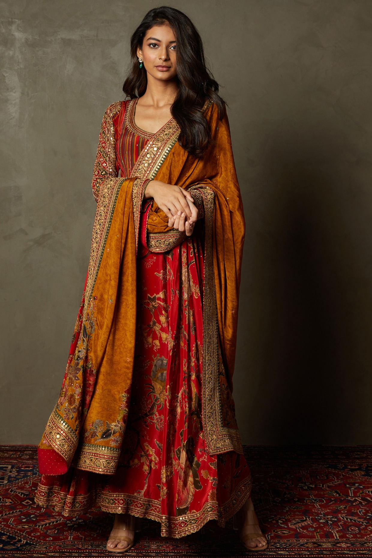 Red Printed Rayon Kurta Set