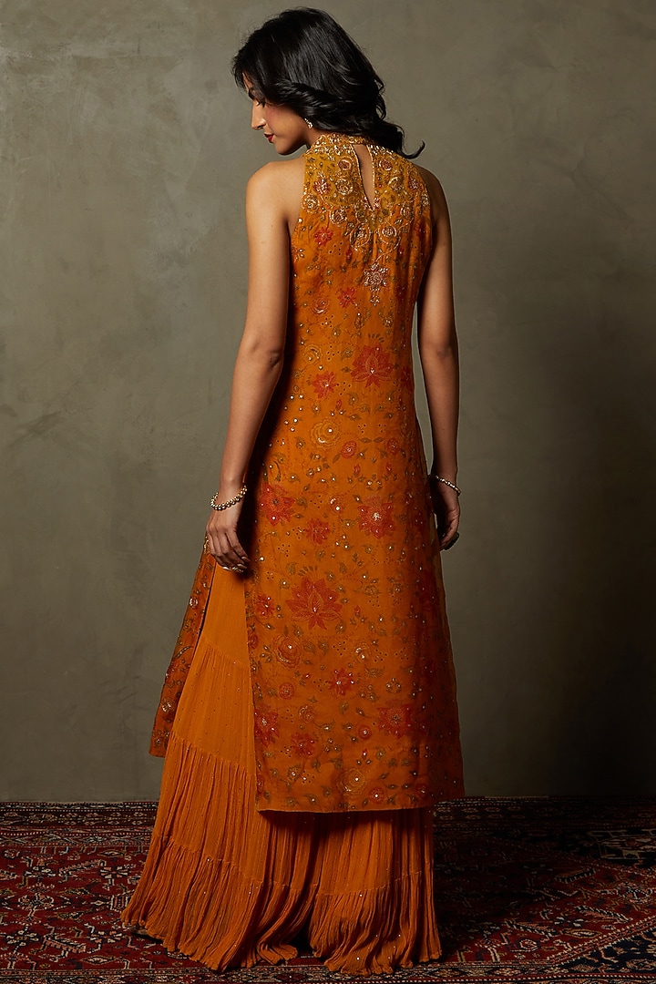 Mustard Viscose Chiffon Gharara Set by Ri Ritu Kumar at Pernia's Pop Up Shop