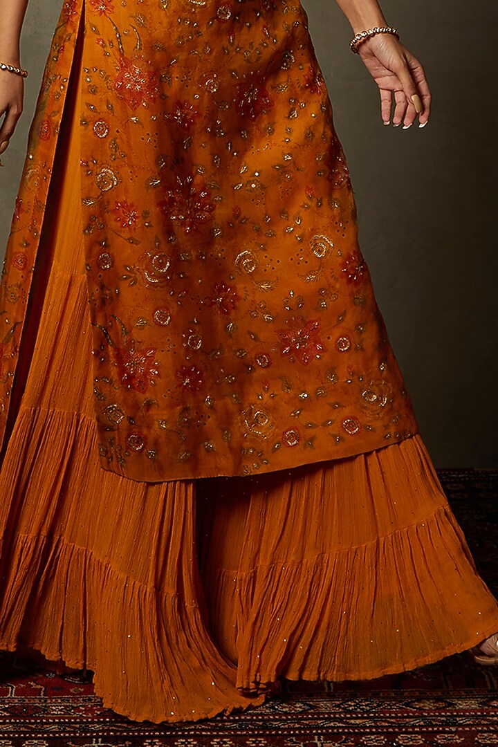 Mustard Viscose Chiffon Gharara Set by Ri Ritu Kumar at Pernia's Pop Up Shop