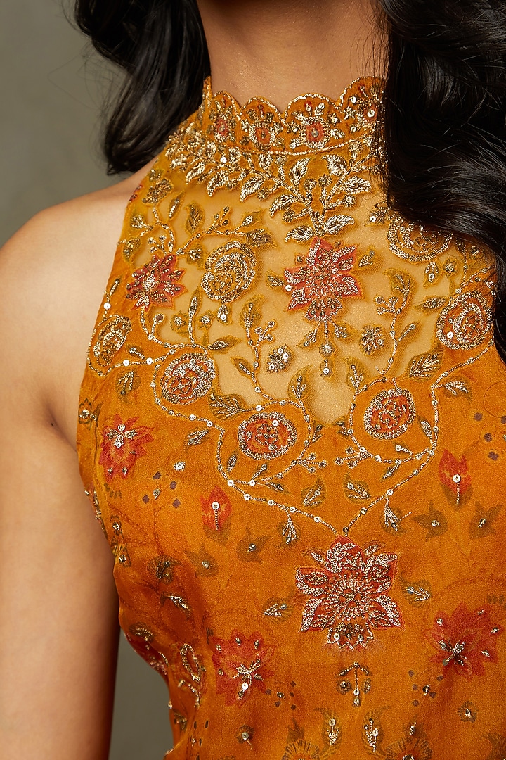 Mustard Viscose Chiffon Gharara Set by Ri Ritu Kumar at Pernia's Pop Up Shop