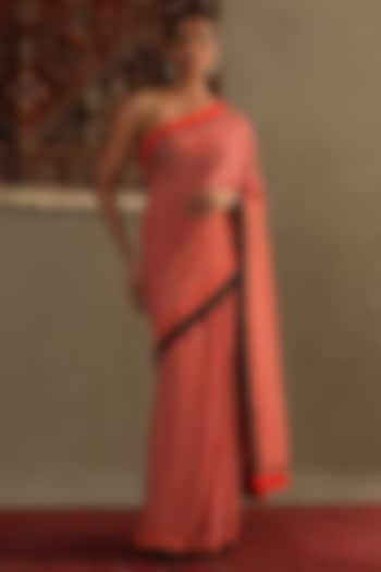 Red Viscose Chinon Geometric Printed Saree Set by Ri Ritu Kumar
