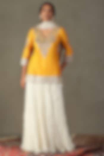 White Viscose Chiffon Skirt Set by Ri Ritu Kumar