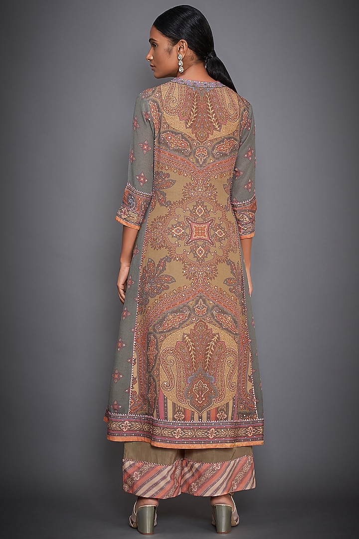 Peach Printed Embroidered Kurta Set by Ri Ritu Kumar at Pernia's Pop Up Shop